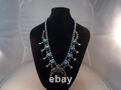 Sterling Silver & Turquoise Squash Blossom SIGNED EJ # S 2025