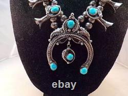 Sterling Silver & Turquoise Squash Blossom SIGNED EJ # S 2025