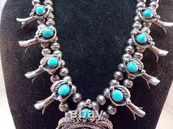 Sterling Silver & Turquoise Squash Blossom SIGNED EJ # S 2025