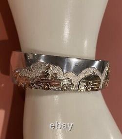 Sterling Silver and GF Native American Navajo Storyteller Cuff Bracelet Signed