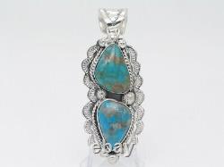 Sterling Silver & double Turquoise Stone Native American Navajo Handmade Pendant