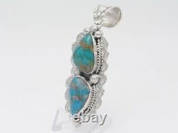 Sterling Silver & double Turquoise Stone Native American Navajo Handmade Pendant