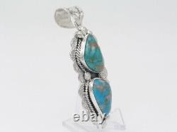 Sterling Silver & double Turquoise Stone Native American Navajo Handmade Pendant