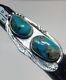 Sterling Silver & Double Turquoise Stone Native American Navajo Ring Size 4