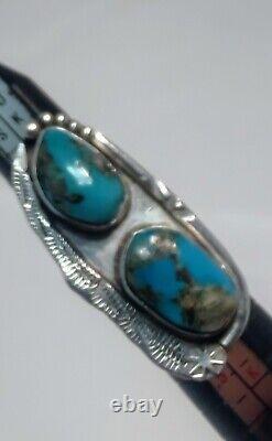 Sterling Silver & double Turquoise Stone Native American Navajo Ring Size 4