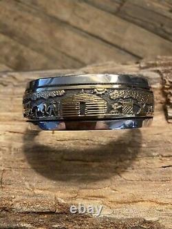 Stunning Native American Navajo 14K Gold and Sterling Cuff Signed 61 Grams