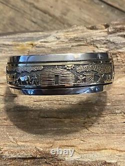 Stunning Native American Navajo 14K Gold and Sterling Cuff Signed 61 Grams