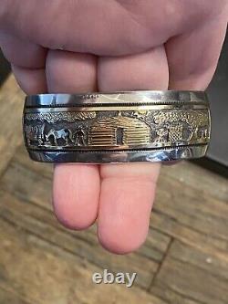 Stunning Native American Navajo 14K Gold and Sterling Cuff Signed 61 Grams