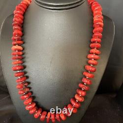 Stunning Native American Navajo Red CORAL Sterling Silver Bead Necklace 13815