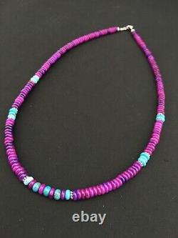 Stunning Navajo Purple Sugilite Turquoise Bead Sterling Silver Necklace 21 1286