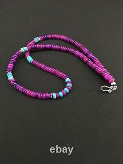 Stunning Navajo Purple Sugilite Turquoise Bead Sterling Silver Necklace 21 1286