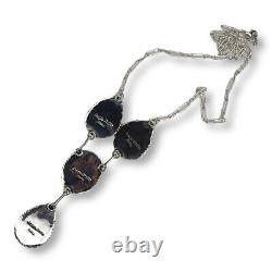 Stunning Reggie Haskie Native American Navajo Sterling Silver Onyx Necklace