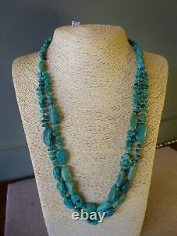 Stunning Turquoise and Sterling Native American Navajo Style Two Strand Necklace