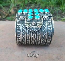 Sunshine Reeves Native American Sterling & Sleeping Beauty Turquoise Cuff signed