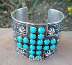 Sunshine Reeves Native American Sterling & Sleeping Beauty Turquoise Cuff signed