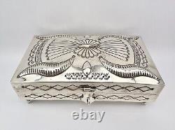 Suzie James Navajo Native American Sterling Silver Deep Stamped Trinket Box 5