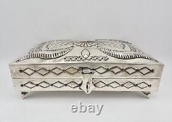 Suzie James Navajo Native American Sterling Silver Deep Stamped Trinket Box 5