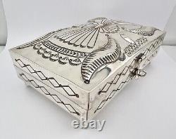 Suzie James Navajo Native American Sterling Silver Deep Stamped Trinket Box 5