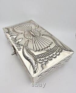 Suzie James Navajo Native American Sterling Silver Deep Stamped Trinket Box 5