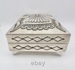 Suzie James Navajo Native American Sterling Silver Deep Stamped Trinket Box 5