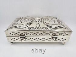 Suzie James Navajo Native American Sterling Silver Deep Stamped Trinket Box 5
