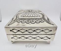 Suzie James Navajo Native American Sterling Silver Deep Stamped Trinket Box 5