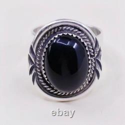 Sz 8, Native American Navajo Sterling 925 Silver Handmade Ring With Obsidian