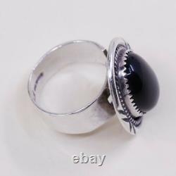 Sz 8, Native American Navajo Sterling 925 Silver Handmade Ring With Obsidian