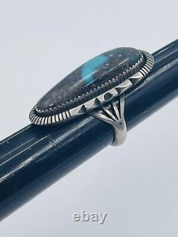 Toby Henderson Vintage Navajo Sterling Silver Blue Turquoise Long Ring Size 7.75