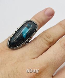 Toby Henderson Vintage Navajo Sterling Silver Blue Turquoise Long Ring Size 7.75