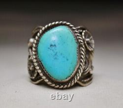 Tom Julius Ahasteen Native American Navajo Turquoise Sterling Silver Ring sz. 11