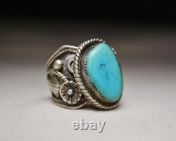 Tom Julius Ahasteen Native American Navajo Turquoise Sterling Silver Ring sz. 11