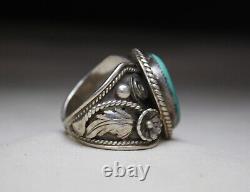 Tom Julius Ahasteen Native American Navajo Turquoise Sterling Silver Ring sz. 11