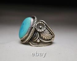 Tom Julius Ahasteen Native American Navajo Turquoise Sterling Silver Ring sz. 11