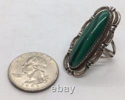 Tom Lewis Navajo Sterling Elongated Ring Native American Malachite Stone