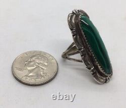 Tom Lewis Navajo Sterling Elongated Ring Native American Malachite Stone