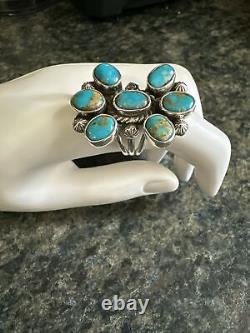 Turquoise Gold Vein Cluster Ring Sterling Silver Navajo Native American Size 8