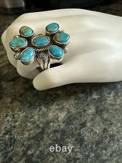 Turquoise Gold Vein Cluster Ring Sterling Silver Navajo Native American Size 8