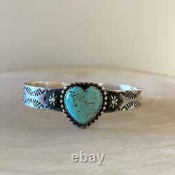 Turquoise Heart Cuff Bracelet, Kinsley Natoni, Native American, Navajo, Silver