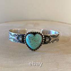 Turquoise Heart Cuff Bracelet, Kinsley Natoni, Native American, Navajo, Silver