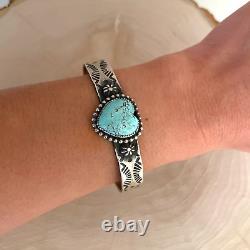 Turquoise Heart Cuff Bracelet, Kinsley Natoni, Native American, Navajo, Silver