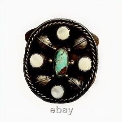 Turquoise Sterling Silver Cuff Bracelet Native American Navajo Signed TT