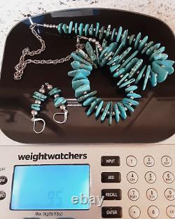 Turquoise Sterling Silver Native American Navajo Necklace and matching earrings