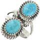 Turquoise Sterling Silver Navajo Ladies Ring Two Stone Traditional
