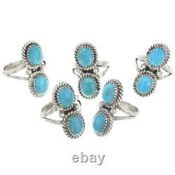 Turquoise Sterling Silver Navajo Ladies Ring Two Stone Traditional