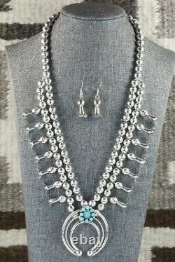 Turquoise & Sterling Silver Squash Blossom & Earrings Leon Kirlie