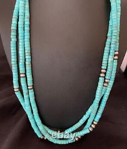 USA Native American Navajo Sterling 3S Turquoise HEISHI Necklace 24 13299