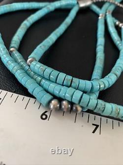 USA Native American Navajo Sterling 3S Turquoise HEISHI Necklace 24 13299
