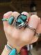 Vintage 1960s Chunky Navajo Sterling Silver Turquoise Ring Sz 5.25 3 Stones