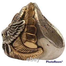 VINTAGE NATIVE AMERICAN NAVAJO STERLING AND GOLD FILLED EAGLE RING Sz10 20grams